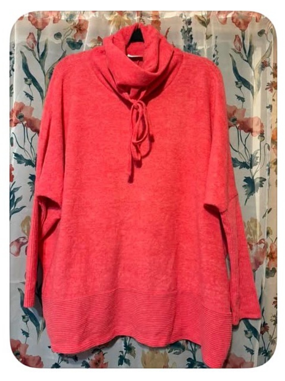 Zenana Outfitters Coral Tie-Cowl Sweater with Neck Tie